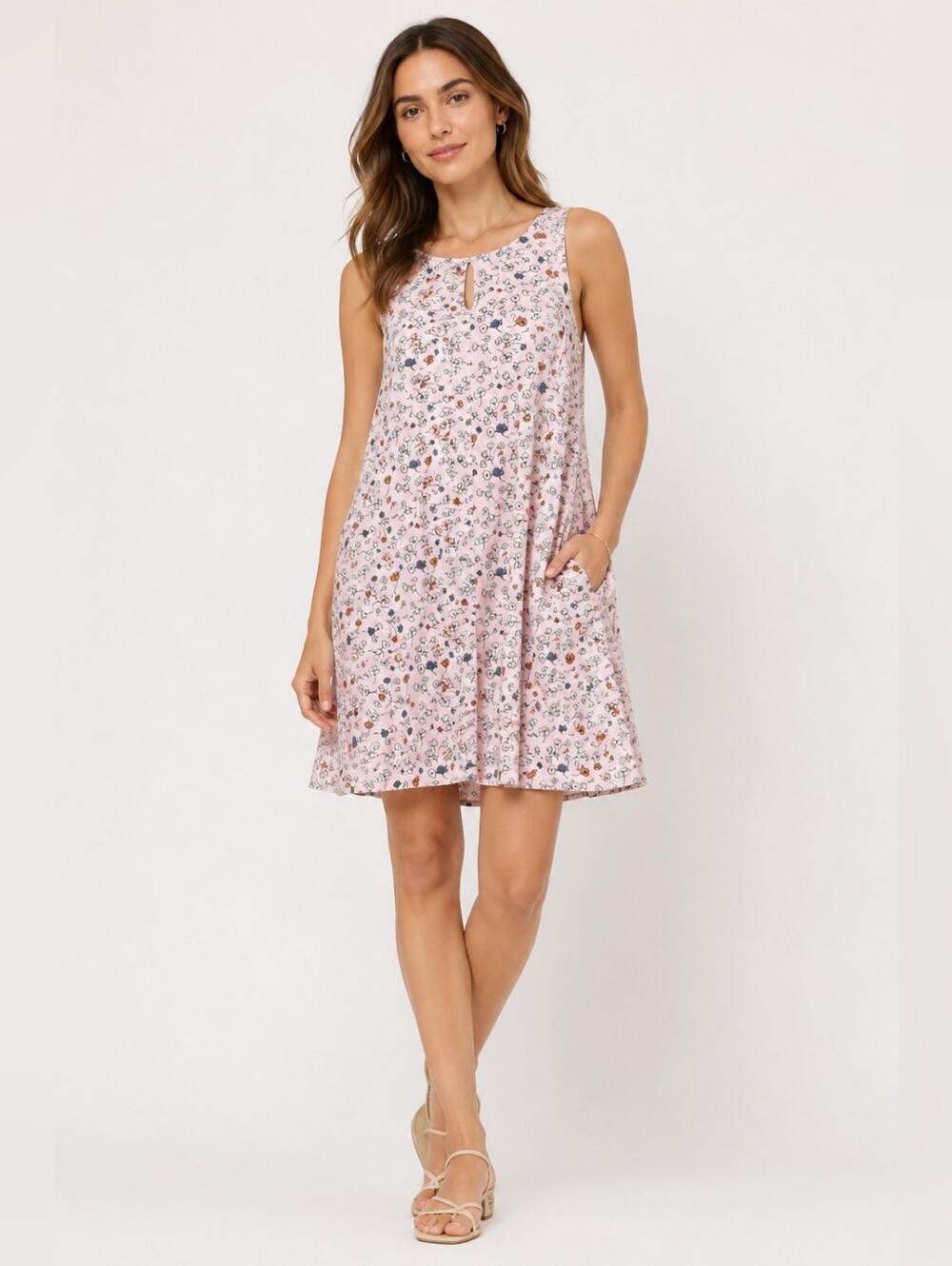 Cynthia Rowley 100% Linen Floral Dress Pink Print Sleeveless A-Line Size Small